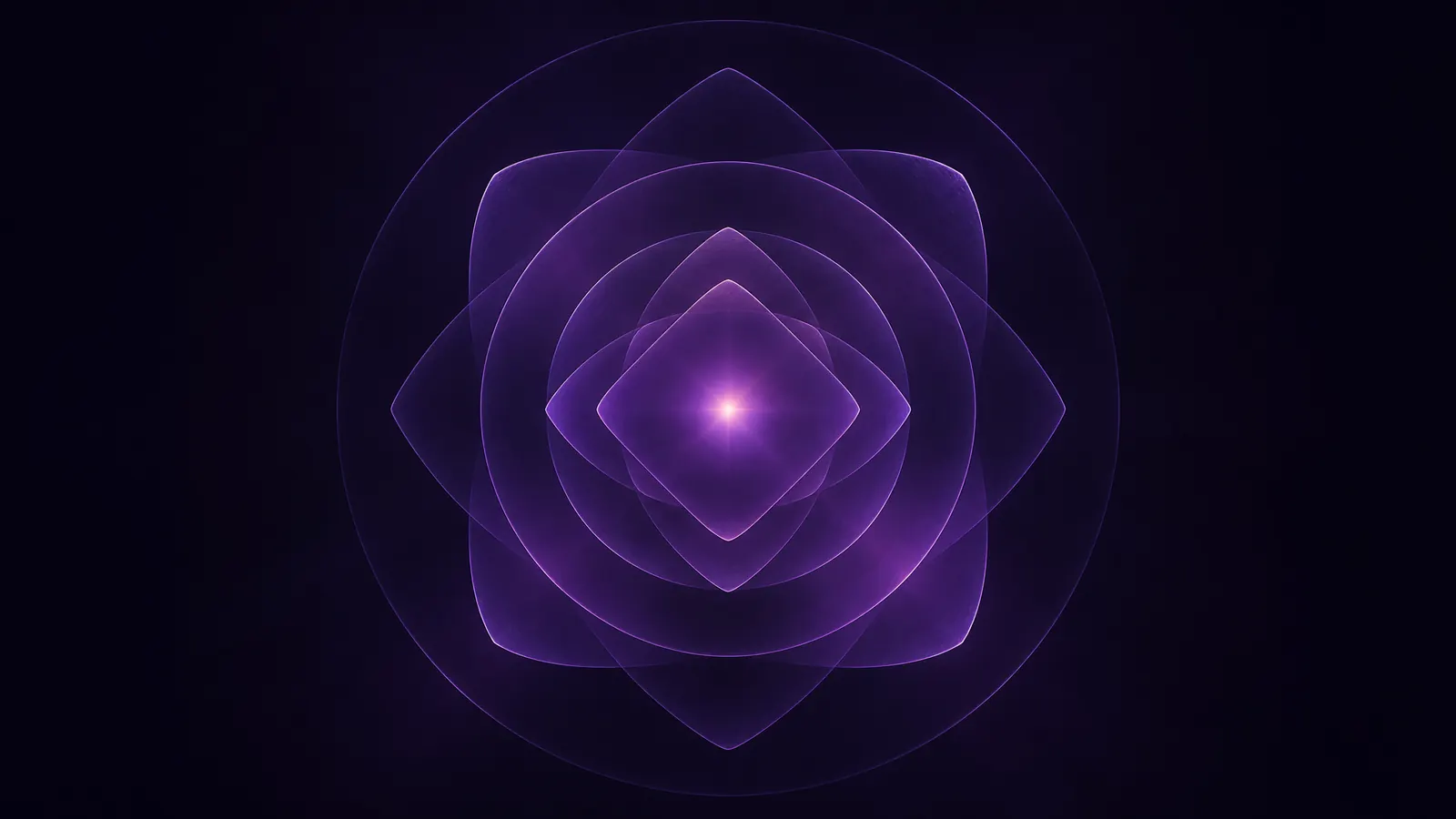 A single warm glowing violet ember of light in the dark surrounded by soft frosted-glass translucent shapes radiating outward, rendered in dark violet on a near-black background, representing a fire-safety brand rising into visibility