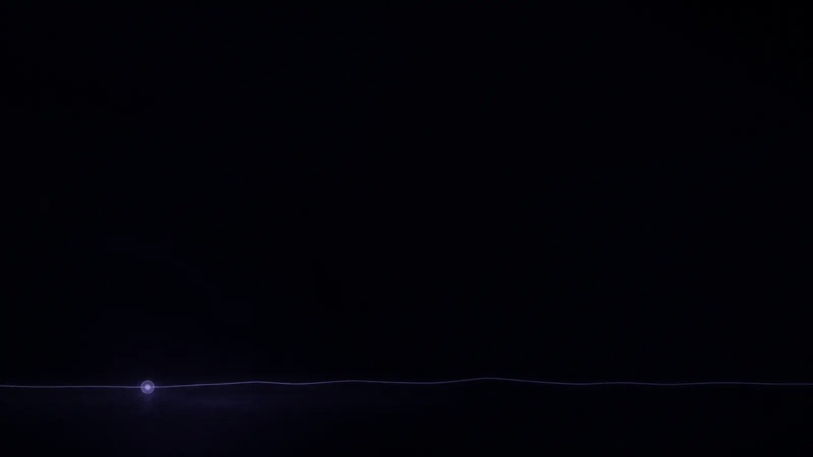 A single dim, nearly flat faint line low along the bottom of a vast dark empty chart space with one small barely-lit glass node, representing a very low starting point and near-invisibility in search