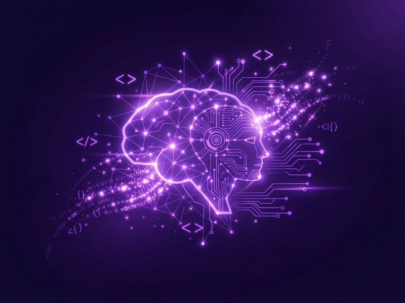 Digital brain built from circuitry and code, representing AI implementation