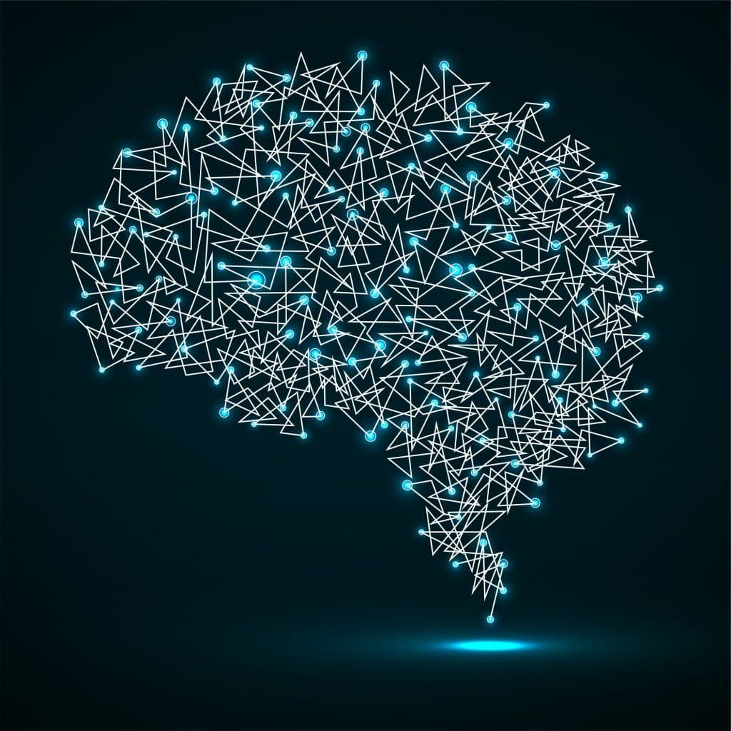 Abstract human brain of glowing dots and lines, polygonal structure, vector illustration eps 10