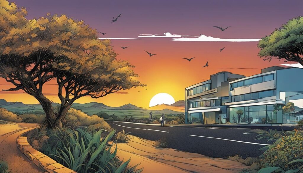 SEO A local SEO strategy to enhance search engine visibility for businesses in the area by focusing on building links with other local websites, using a painting of a house with birds flying over it as an attention