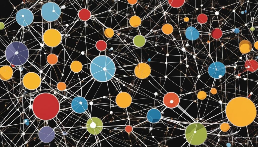 SEO A vibrant network of dots on a black background emphasizing local link building strategies for local SEO.