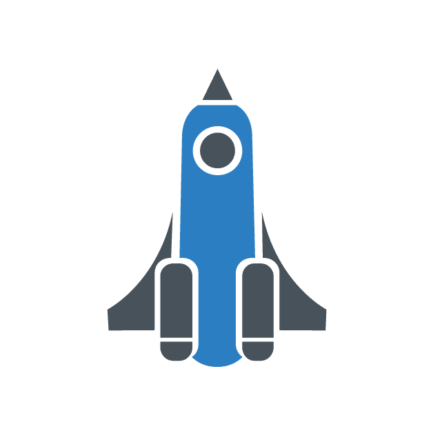 About Us 3 SEO A blue rocket icon on a green background.
