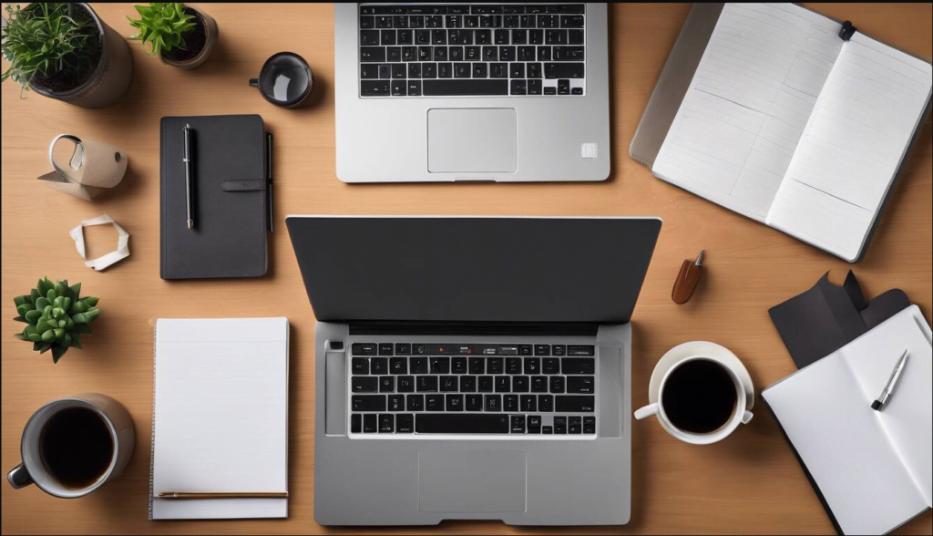 SEO Laptops and a cup of coffee on a desk.