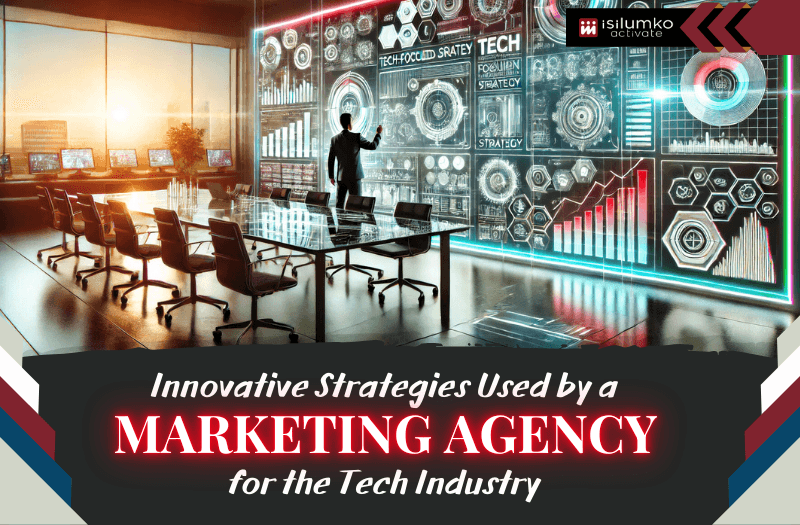 SEO Person in a futuristic office pointing at holographic screens displaying tech and marketing concepts.